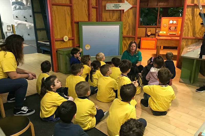 A group of children on a field trip learning about Forest Preparation.