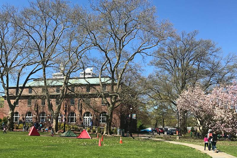 Exterior of the museum in the springtime.