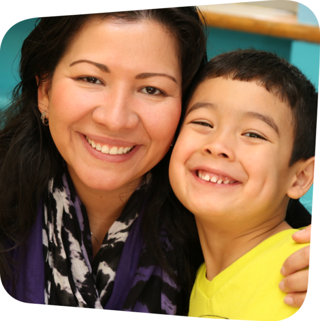mother and son smiling