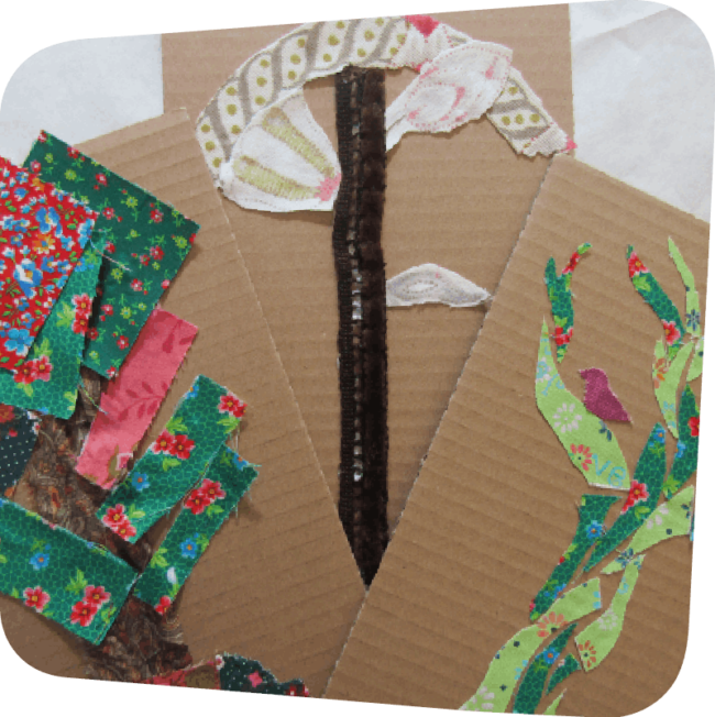 Recycled fabric on cardboard