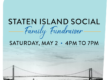 blue sky with a bridge in black and white with the text Staten Island Social Family Fundraiser