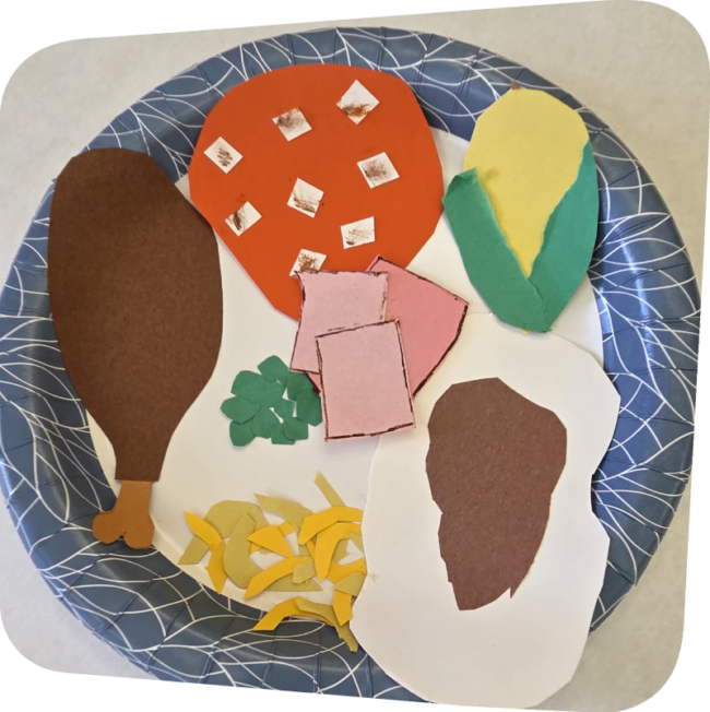 colorful plate of food made from construction paper