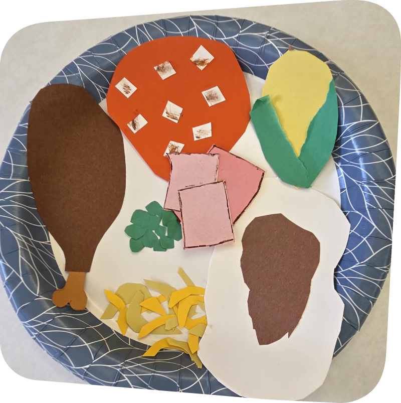 colorful plate of food made from construction paper